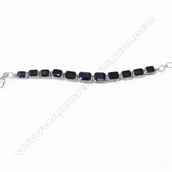 SILVER & DARK BLUE SAPPHIRE BRACELET, stones enhanced
