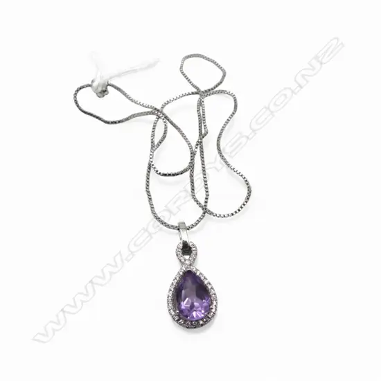 SP AMETHYST & CZ PENDANT on CHAIN