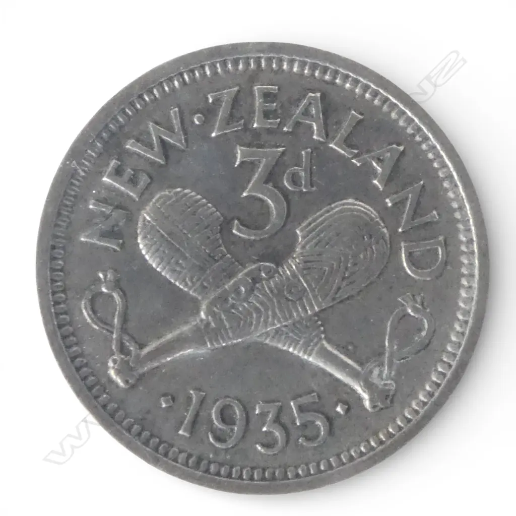 NZ 1935 THREEPENCE COIN King George V. Note: Only just over 40,000 minted Image 1++
