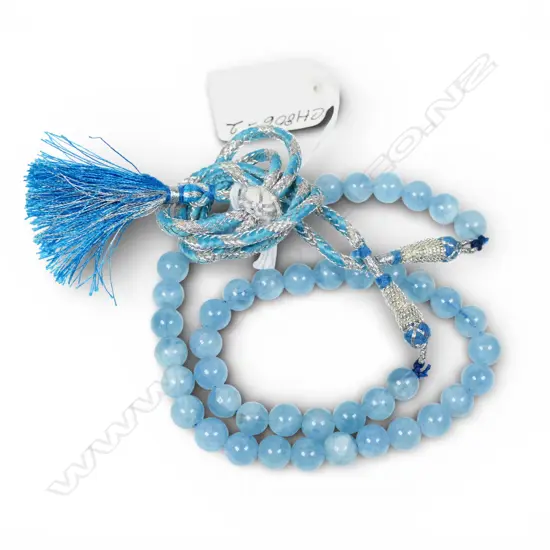 AQUAMARINE BEAD NECKLACE, ADJUSTABLE LENGTH