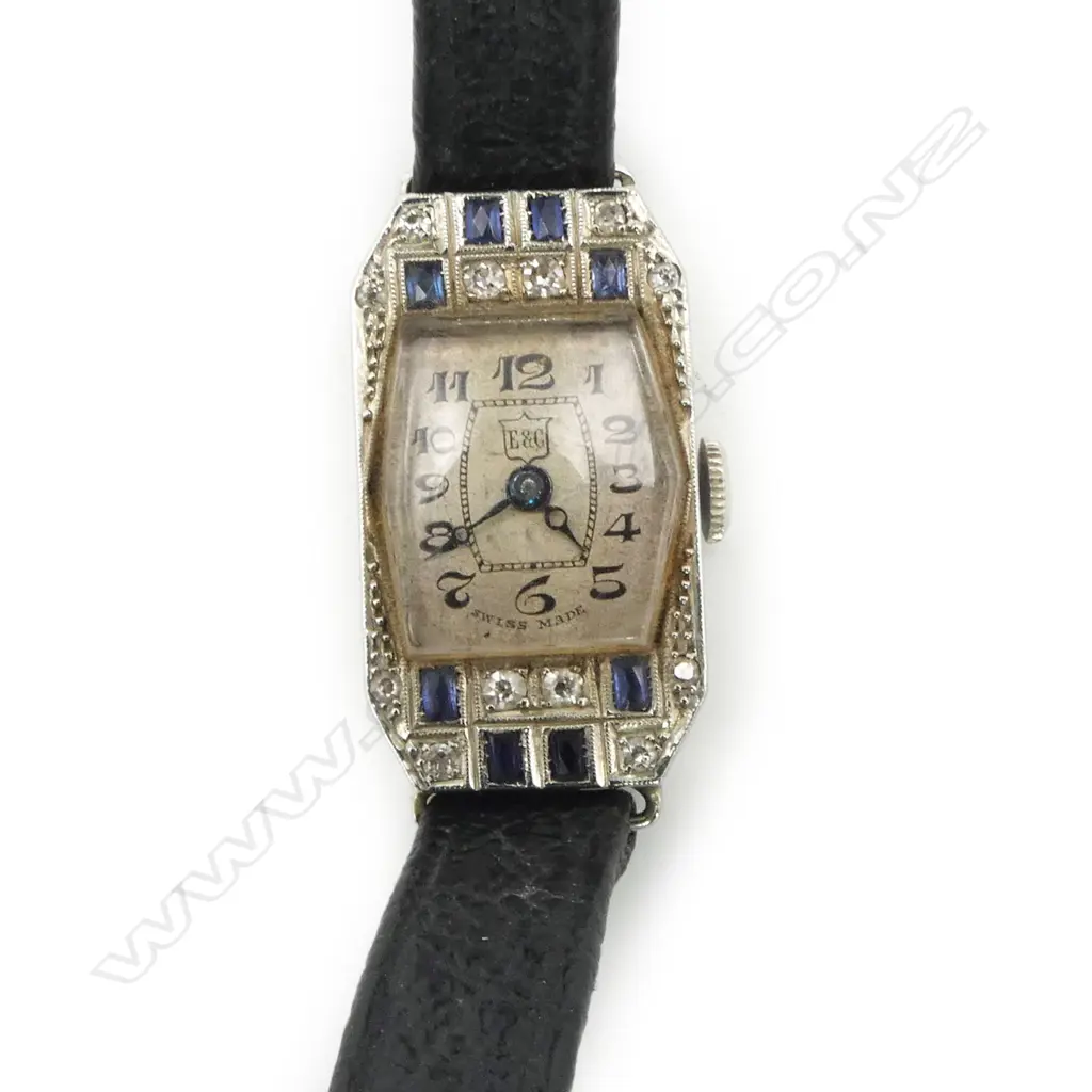 LADIES DECO STYLE 18CT WHITE GOLD SAPPHIRE AND DIAMOND VINTAGE WRIST WATCH 10.67gns Image 1++