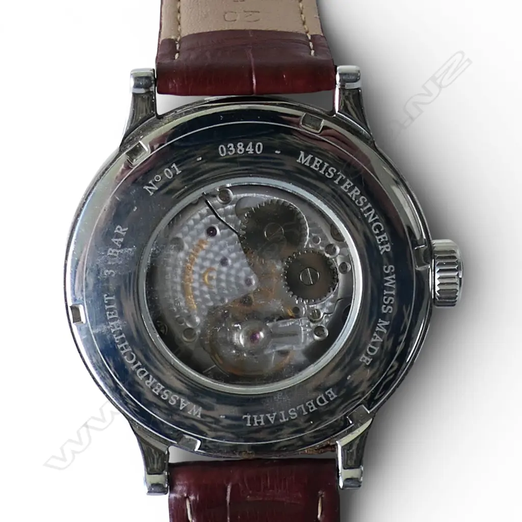 MEISTERSINGER No. 01 MENS ONE-HAND WATCH, LEATHER STRAP, PLUS LEATHER CASE, WORKING Image 1++