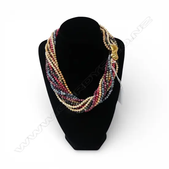 6 STRANDS OF PETRIFIED WOOD BEADS WITH G/PLATE CLASP 90CM LONG