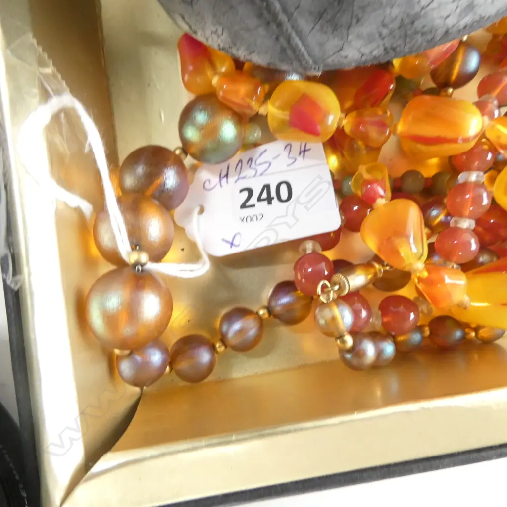 ASST. BEAD NECKLACES, FUR BROOCH, STONE PENDANT & DUNHILL WALLET etc Image 1++