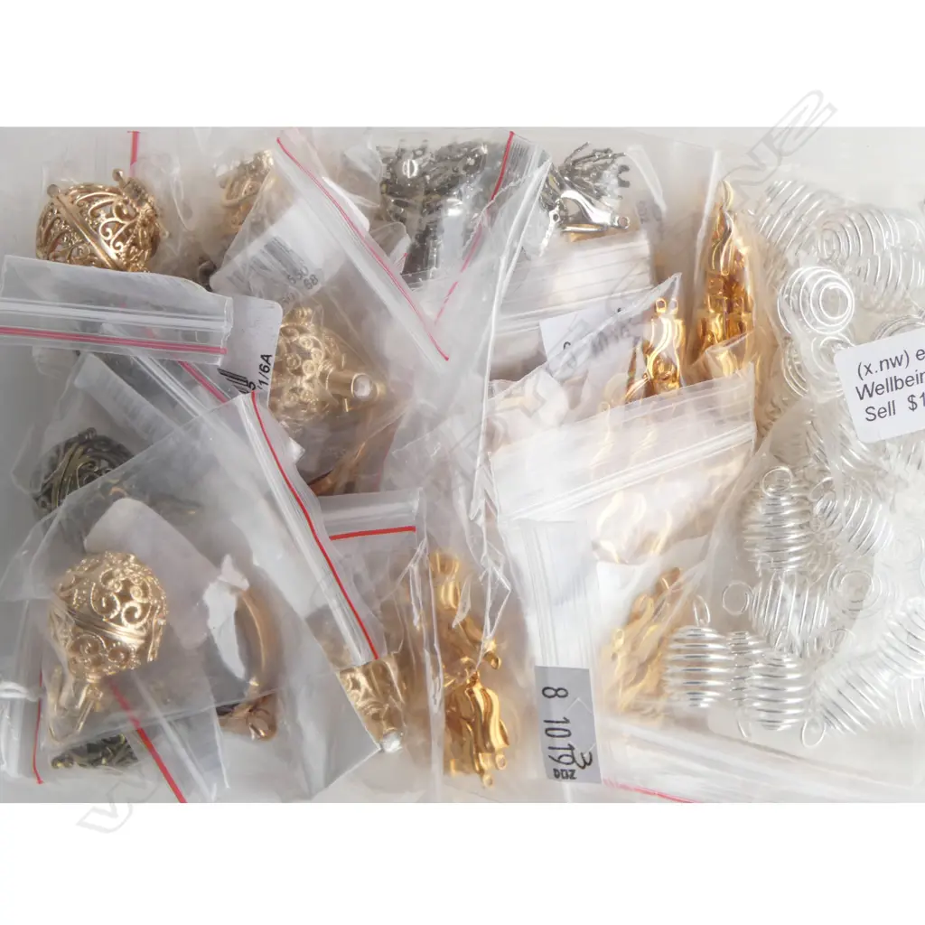 ASST. STAINLESS STEEL & WIRE PENDANTS, LOCKETS & BELL CAPS, new old stock Image 1++