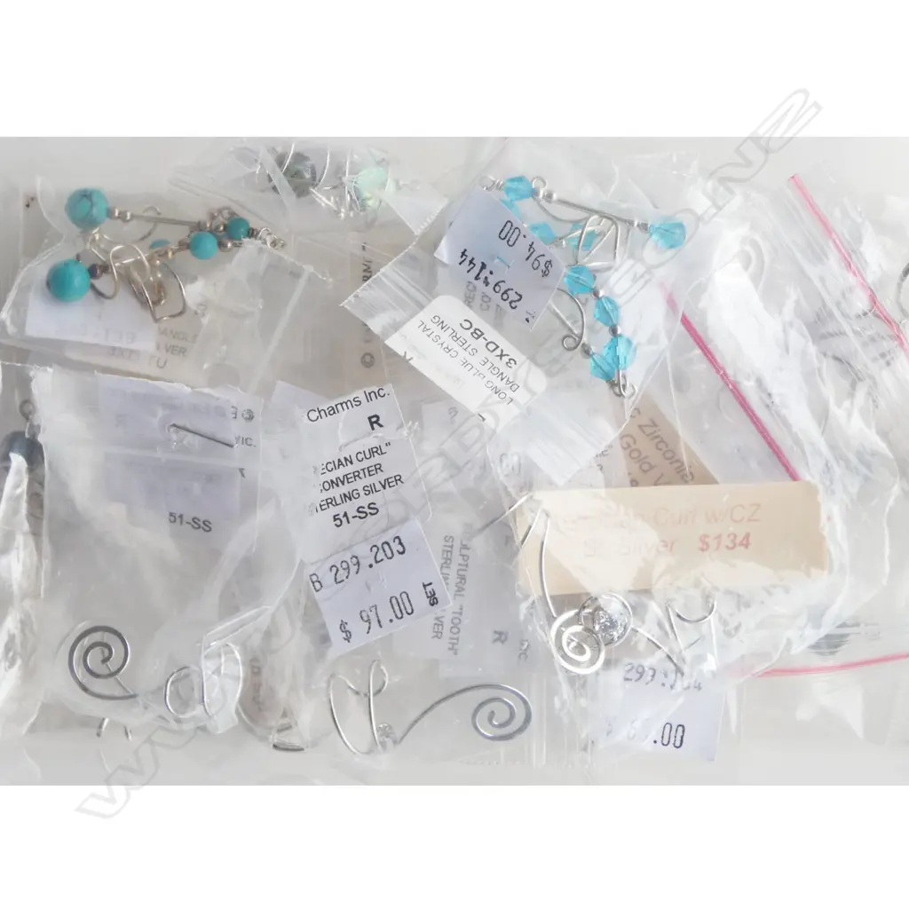 QUANTITY EAR CHARMS MOSTLY SILVER, new old stock Image 1++