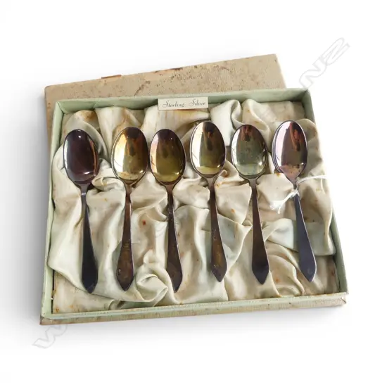 BOXED SET OF 6 NZ S/SILVER COFFEE SPOONS APW MAKER 60GMS