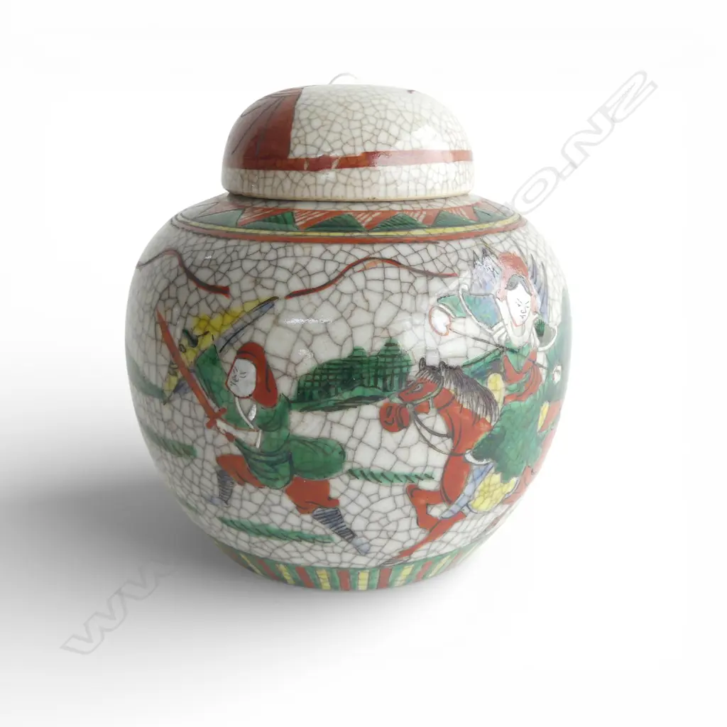 CHINESE CRACKLE GLAZE FAMMILE ROSE LIDDED GINGER JAR H140MM Image 1++