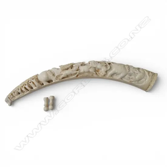 CARVED IVORY TUSK two legs need to be reattached L.410mm