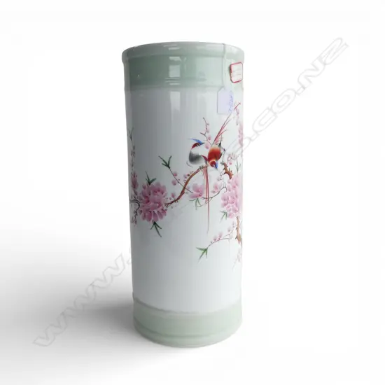 CHINESE PORCELAIN UMBRELLA/STICK STAND finely painted w birds & blossoms H.435mm