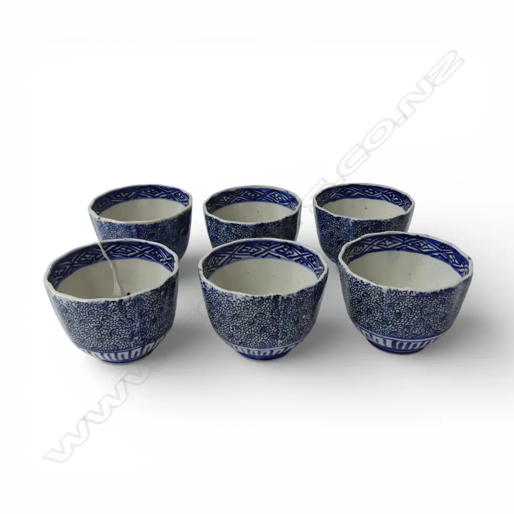 6 EARLY c.1900 ORIENTAL TEA CUPS STENCIL PRINTED H62mm Image 1++