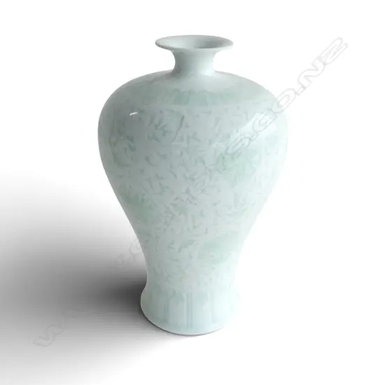 CHINESE PORCELAIN meiping shape VASE celadon glaze w chrysanthemum cut-away decoration H.320mm.
