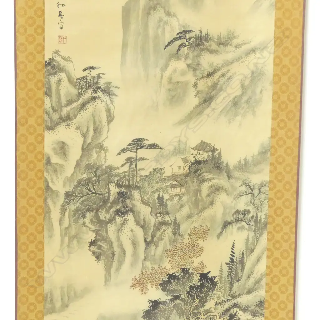 2 ORIENTAL HANDPAINTED SCROLLS: mountainous landscape scenes Image 1++