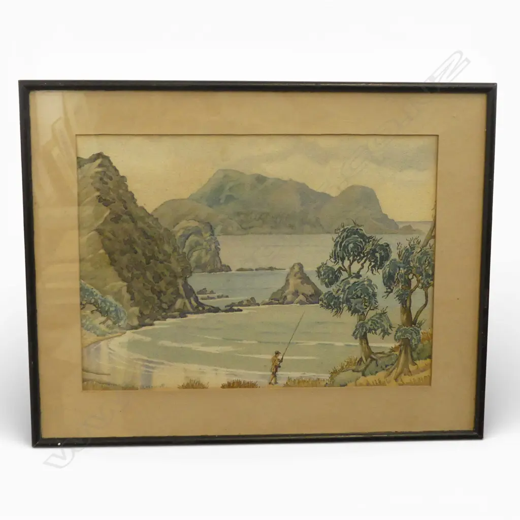 D.MONOTT, COASTAL LANDSCAPE w. FISHERMAN, WC, 260 X 360MM Image 1++