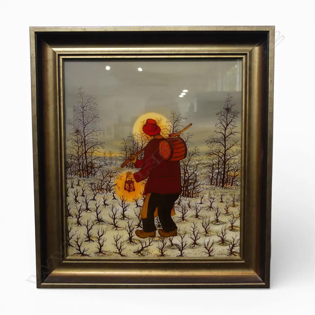 IVAN LACKOVIC (CROATIAN) TRAVELLER WITH LAMP OIL ON GLASS 430 X 385MM Image 1++