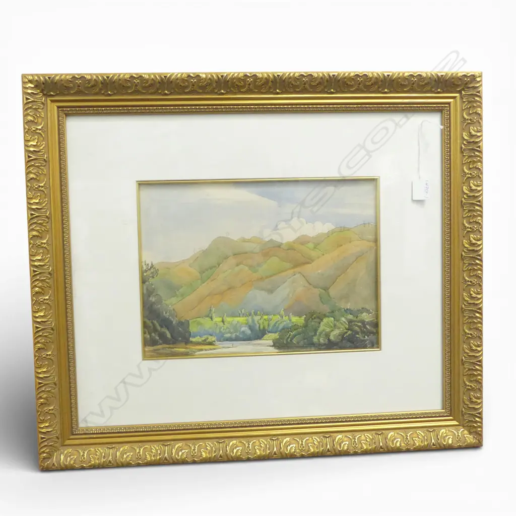 WATERCOLOUR RIVER & HILLY LANDSCAPE signed but not Peter McIntyre 250 x 350mm Image 1++