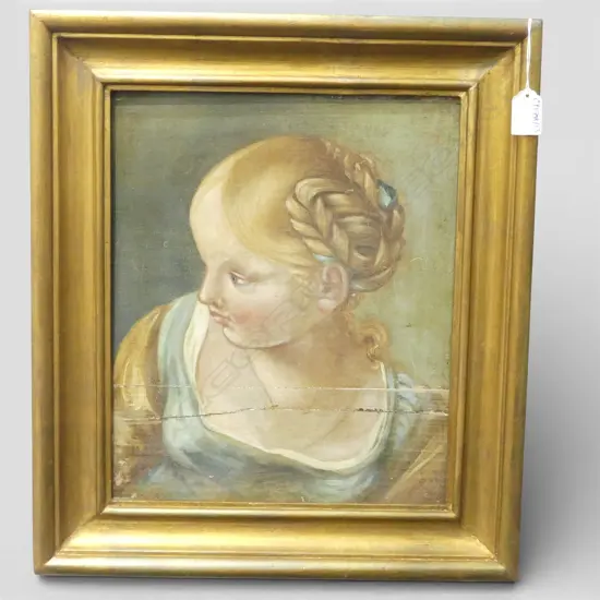 ARTIST UNKNOWN, PORTRAIT OF A YOUNG WOMAN, OIL ON PANEL 340x280mm FAULTS