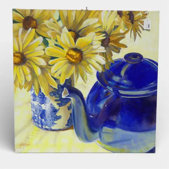 OIL ON CANVAS YELLOW DAISIES SIGNED JULIENNE BULLEN H500 L500MM