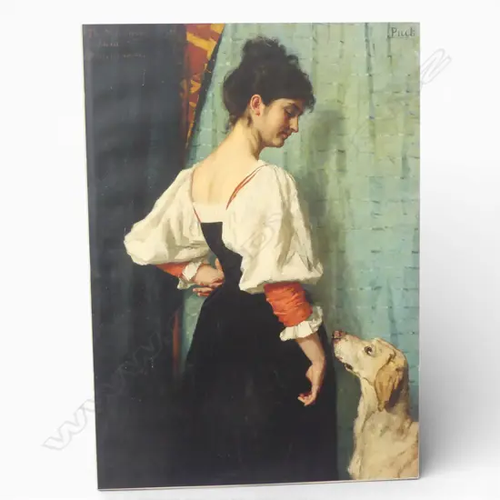 MOUNTED PRINT; THERESE SCHWARTZE 'YOUNG ITALIAN WOMAN WITH THE DOG PUCK' 690x500mm MARKS