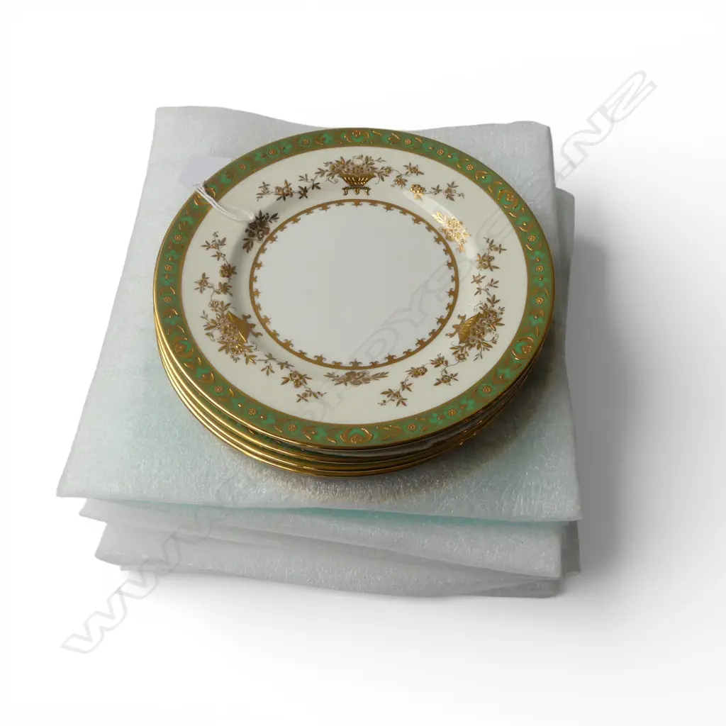SET 12 TIFFANY & CO MINTON SIDE PLATES green white & gold Dia.195mm Image 1++