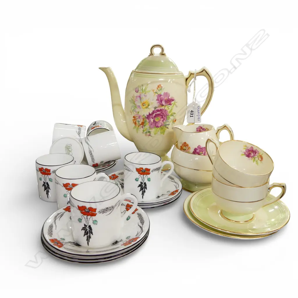 3PC SHELLEY COFFEE SET & 2 MATCHING COFFEE CANS WITH 8 COFFEE CANS DECO PAT Image 1++