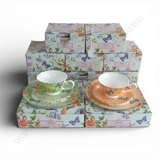 10 BOXES AYNSLEY 'WINDSOR COTTAGE GARDEN' CHINA; 8x C/S, 2x 4 TEA PLATES