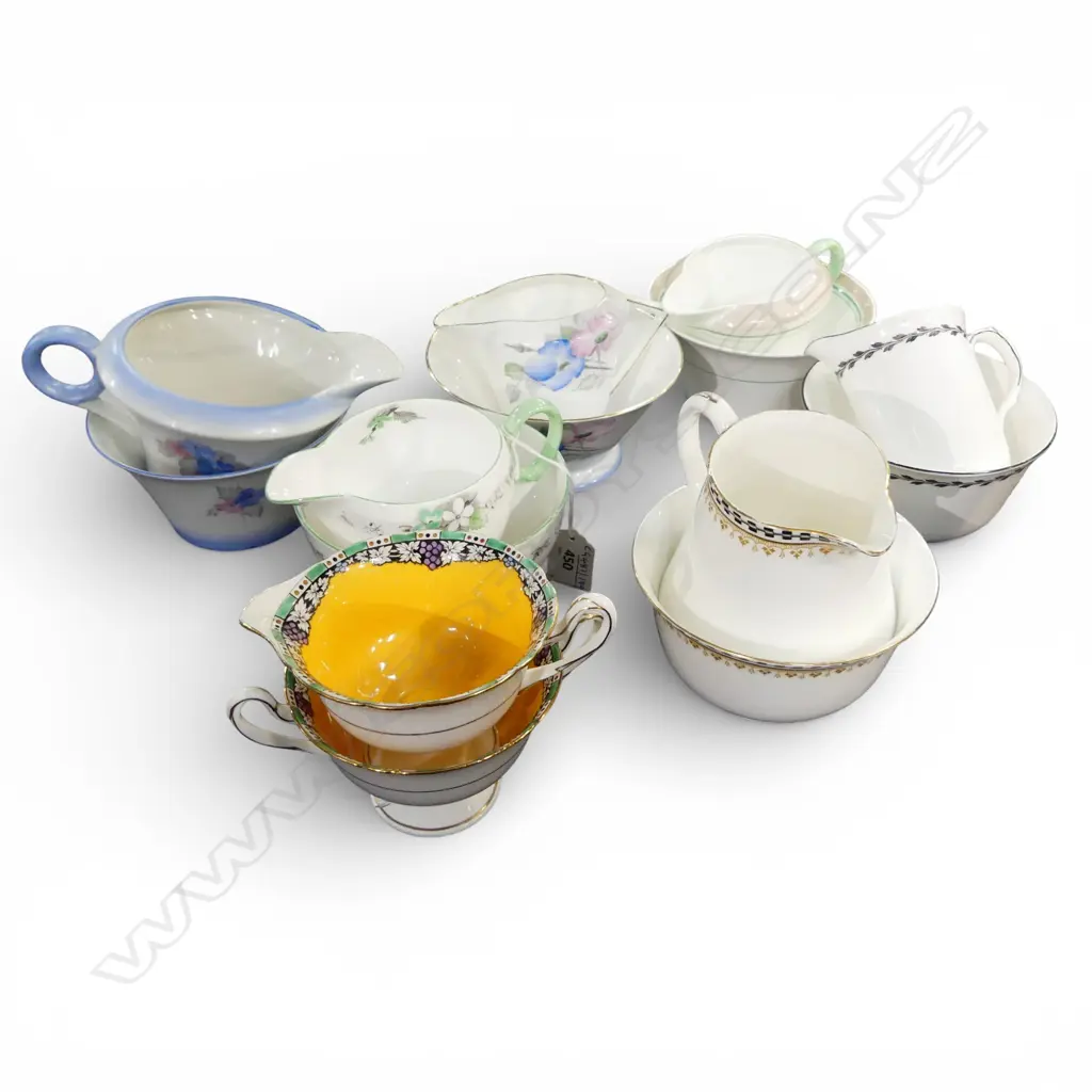 7 SHELLEY CHINA CREAM JUGS & MATCHING SUGAR BOWLS Image 1++