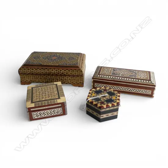 4 INLAID WOODEN BOXES W.220mm