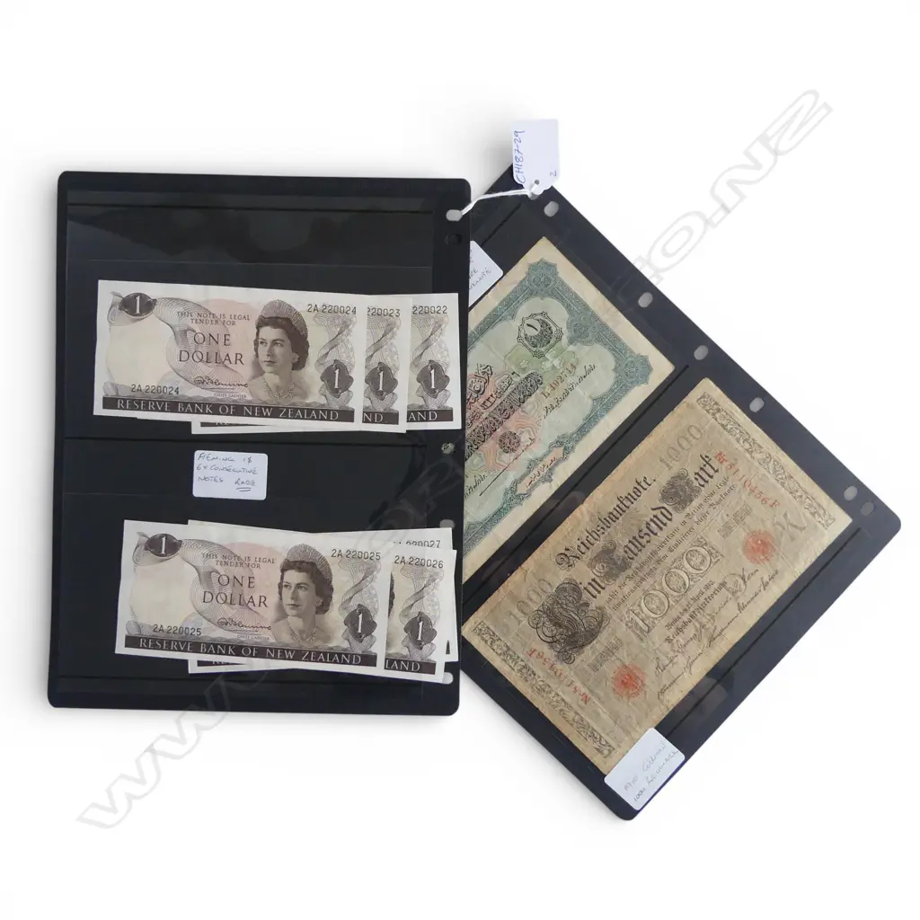 2 PAGES BANK NOTES; 6 CONSECUTIVE FLEMING $1 BANK NOTES + 2 EARLY 20thC BANK NOTES Image 1++