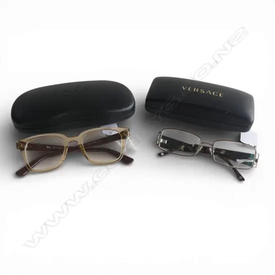 2 PRS VINTAGE CASED LADIES GLASSES VERSACE & RAYBAN L170MM