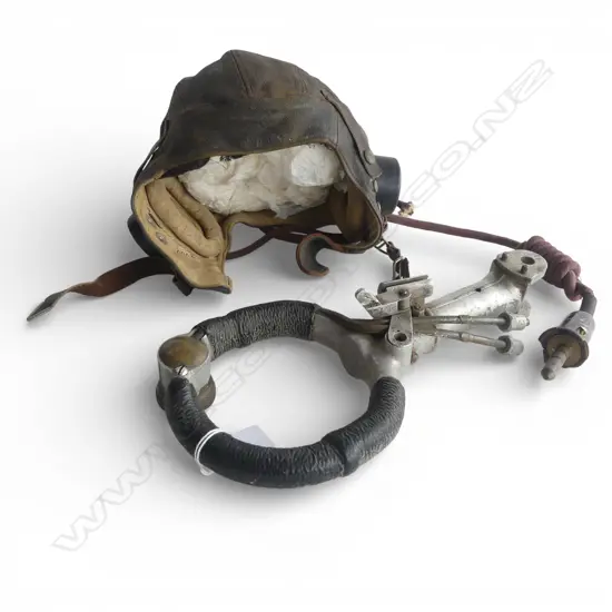 WWII HAWKER HURRICANE Spade Stick control 'AH2040' with 'Safe' & 'Fire' button + LEATHER HELMET