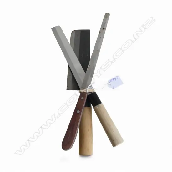 3 JAPANESE CHEF'S KNIVES signed blades. Longest 360mm