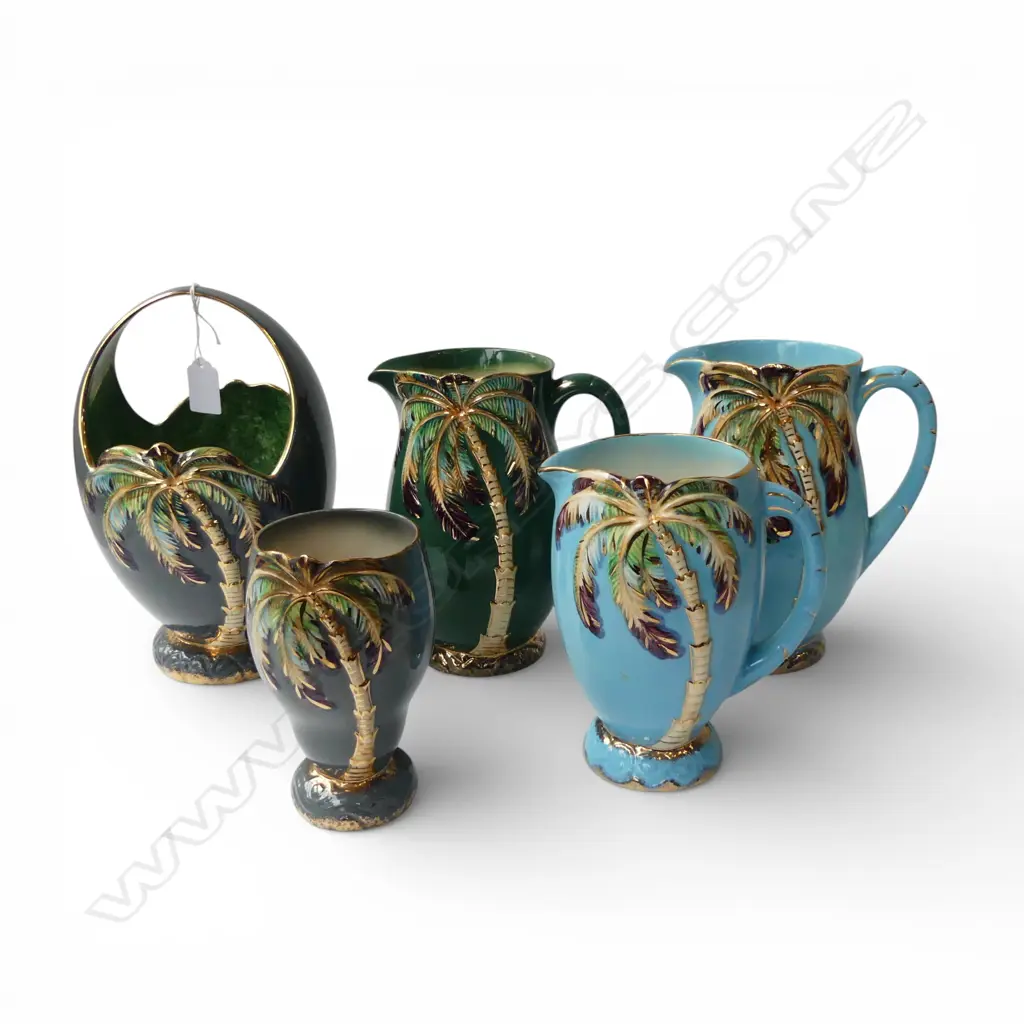 5 PCES BESWICK PALM TREE; 3 JUGS, VASE & BASKET VASE H.250mm Image 1++