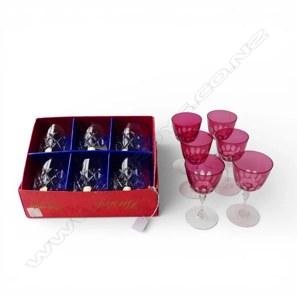 6 BOXED CRYSTAL TUMBLERS + 6 FLASHED STEM GLASSES Image 1++