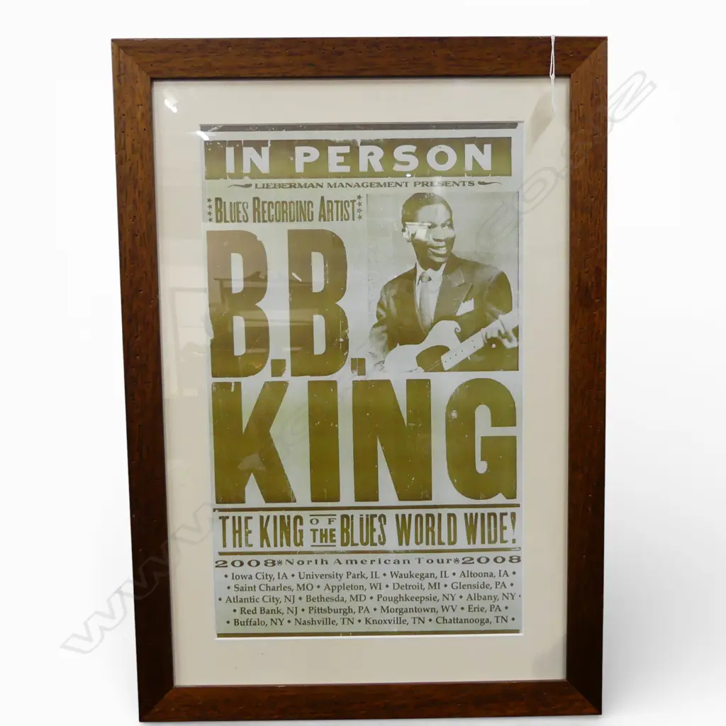 FRAMED POSTER B.B. KING 2008 NORTH AMERICAN TOUR 525x315mm ex Midge Marsden Collection Image 1++