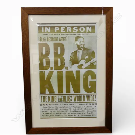 FRAMED POSTER B.B. KING 2008 NORTH AMERICAN TOUR 525x315mm ex Midge Marsden Collection
