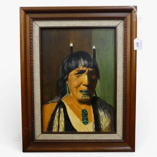 PORTRAIT OF A MAORI WOMAN, ACRYLIC ON BOARD 320x225mm