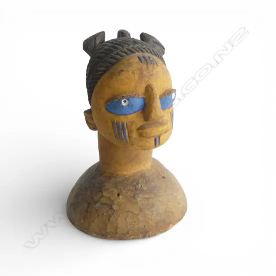 AFRICAN CARVED & PAINTED WOOD BUST H260MM