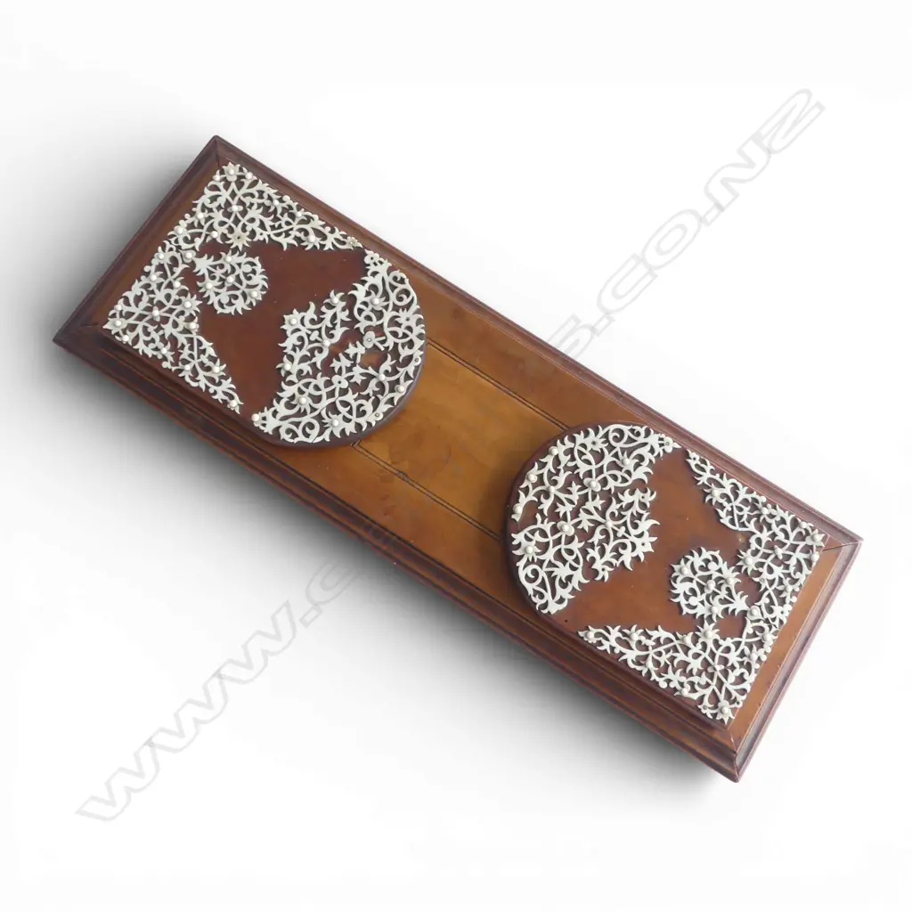 19thC EXOTIC WOOD & FINELY CUT IVORY BOOK STAND L.415mm minor faults Image 1++