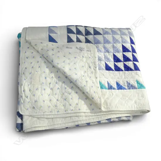 'BLUES' QUILT by JULIET TAYLOR SIGNED 1987
