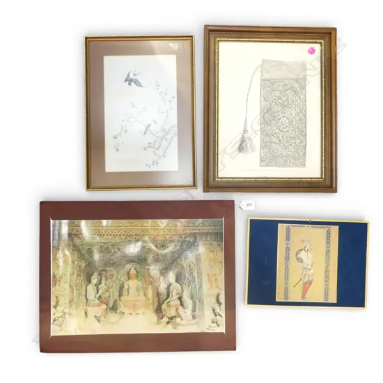 FRAMED PRINT OF A PERSIAN ZARDOZI BAG/FRAMED PRINT OF CHINESE SILK PAINTING & PHOTO & PLACE MAT