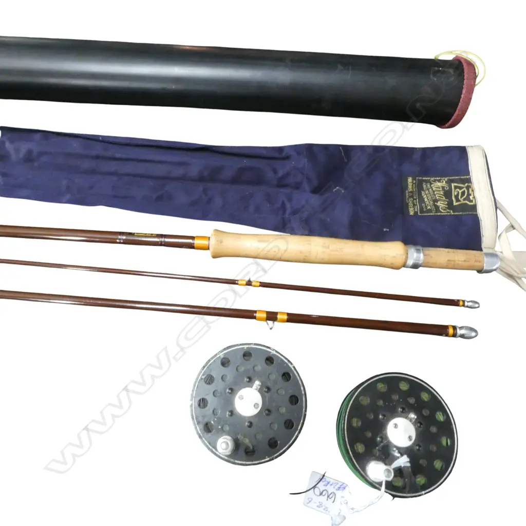 HARDY'S 3PCE. SPLIT CANE FLY FISHING ROD in tube + 2 REELS  Image 1++