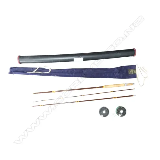 HARDY'S 3PCE. SPLIT CANE FLY FISHING ROD in tube + 2 REELS 