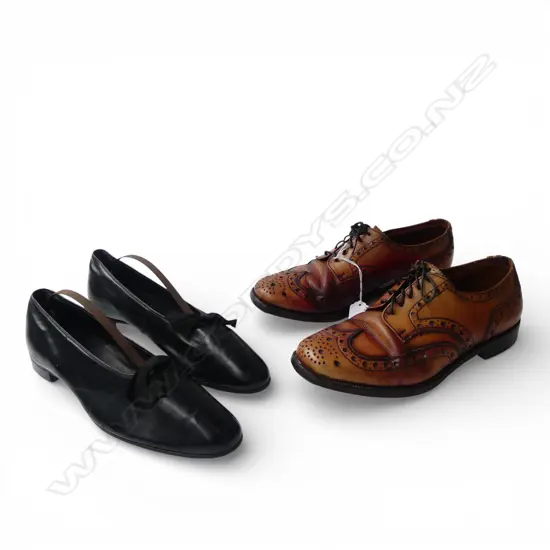 2 PRS SHOES; BLACK LEATHER OPERA PUMPS, CROCKETT & JONES BROGUES UK 7 (NZ 9.5/10)
