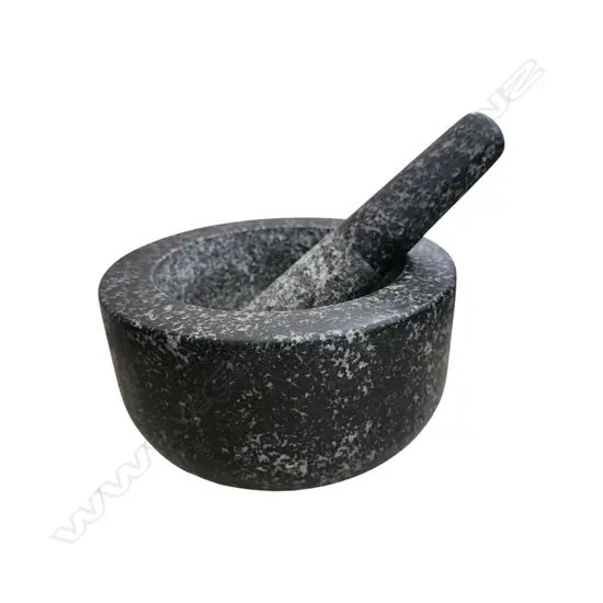 LARGE AND HEAVY (7.5KG) MORTAR IN BLACK SPECKLED GRANITE 110h x 200w mm