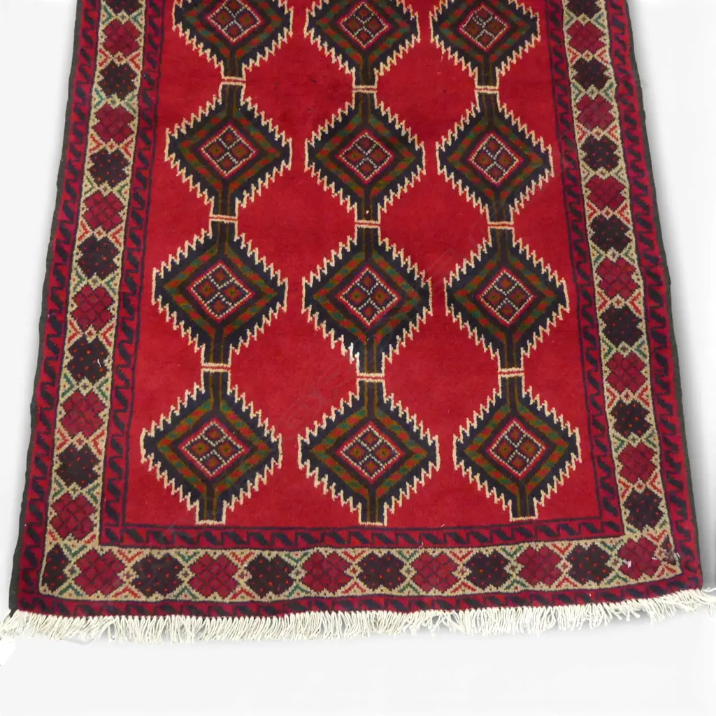 AFGHAN BALUCHI HAND KNOTTED WOOL PILE RUG 1000x1800mm Image 1++
