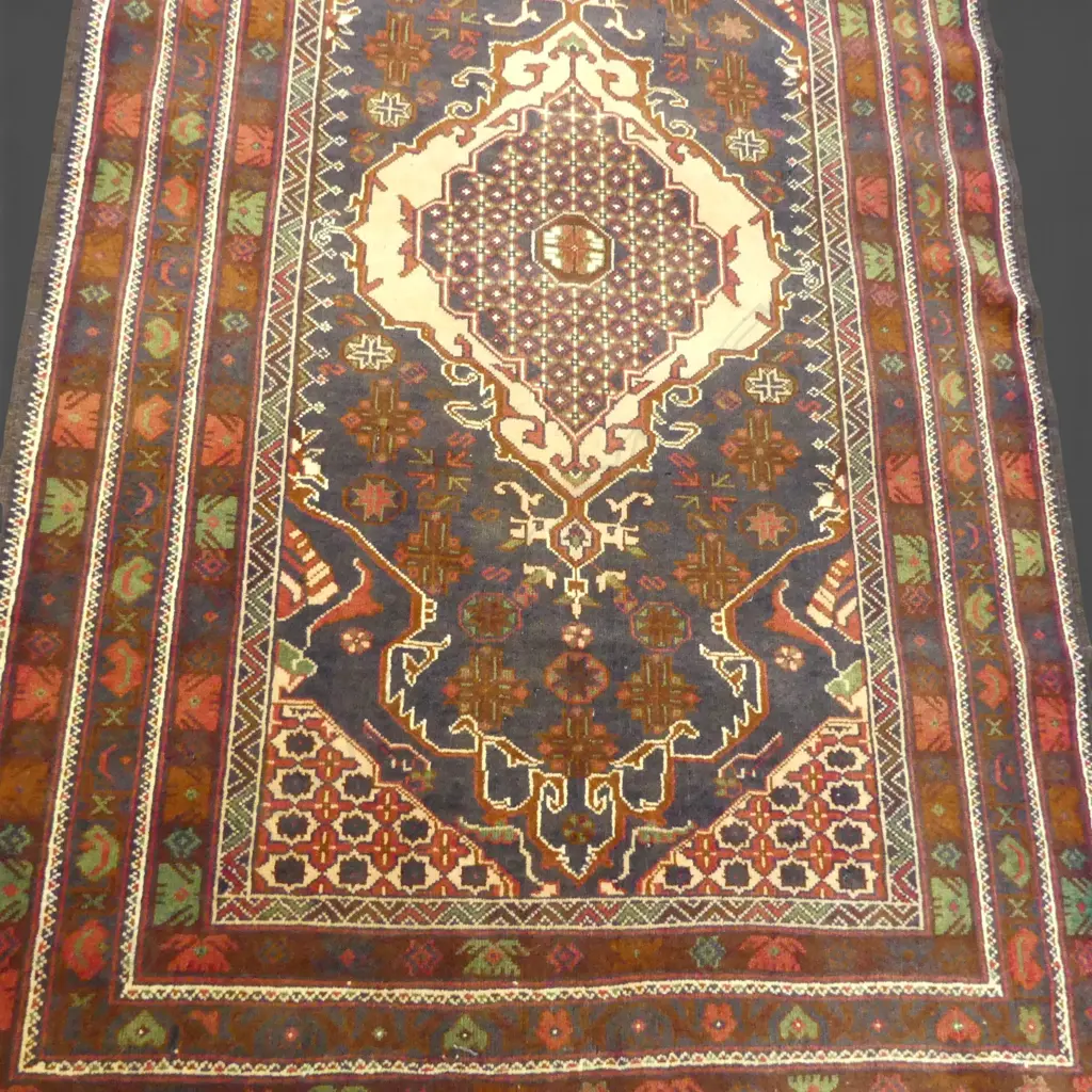 HAND KNOTTED ALL WOOL RUG 2000x1170mm small amount of insect damage Image 1++