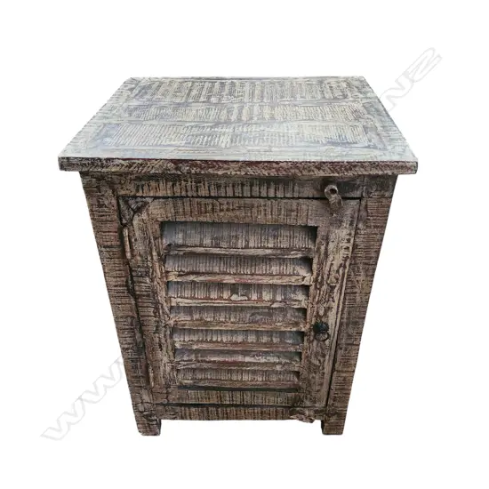 DISTRESSED WOOD CABINET WITH A LOUVERED DOOR 610 x 450 x 400 mm (H x W x L)