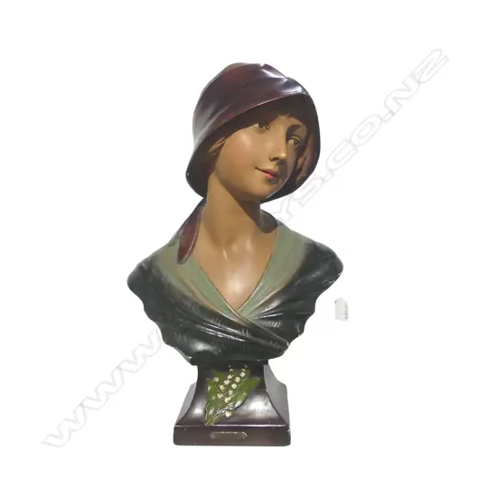 ANTIQUE FRENCH PAINTED PLASTER BUST H.530mm