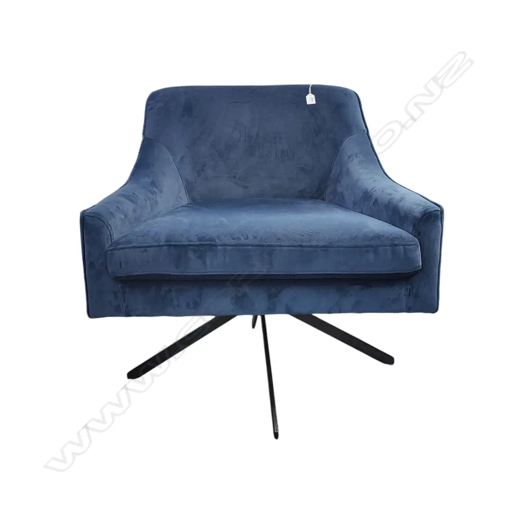 BLUE VELVET ACCENT CHAIR WITH A SWIVEL BASE - 800 x 750 x750 mm (H x W x L) Image 1++